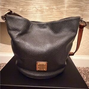 Dooney & Bourke Black Brown Pebbled Leather SM Thea Shoulder Bag